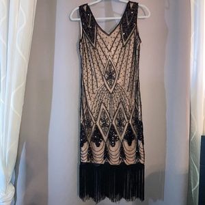Roaring 20's Gatsby Blush and Black Fringe Dress